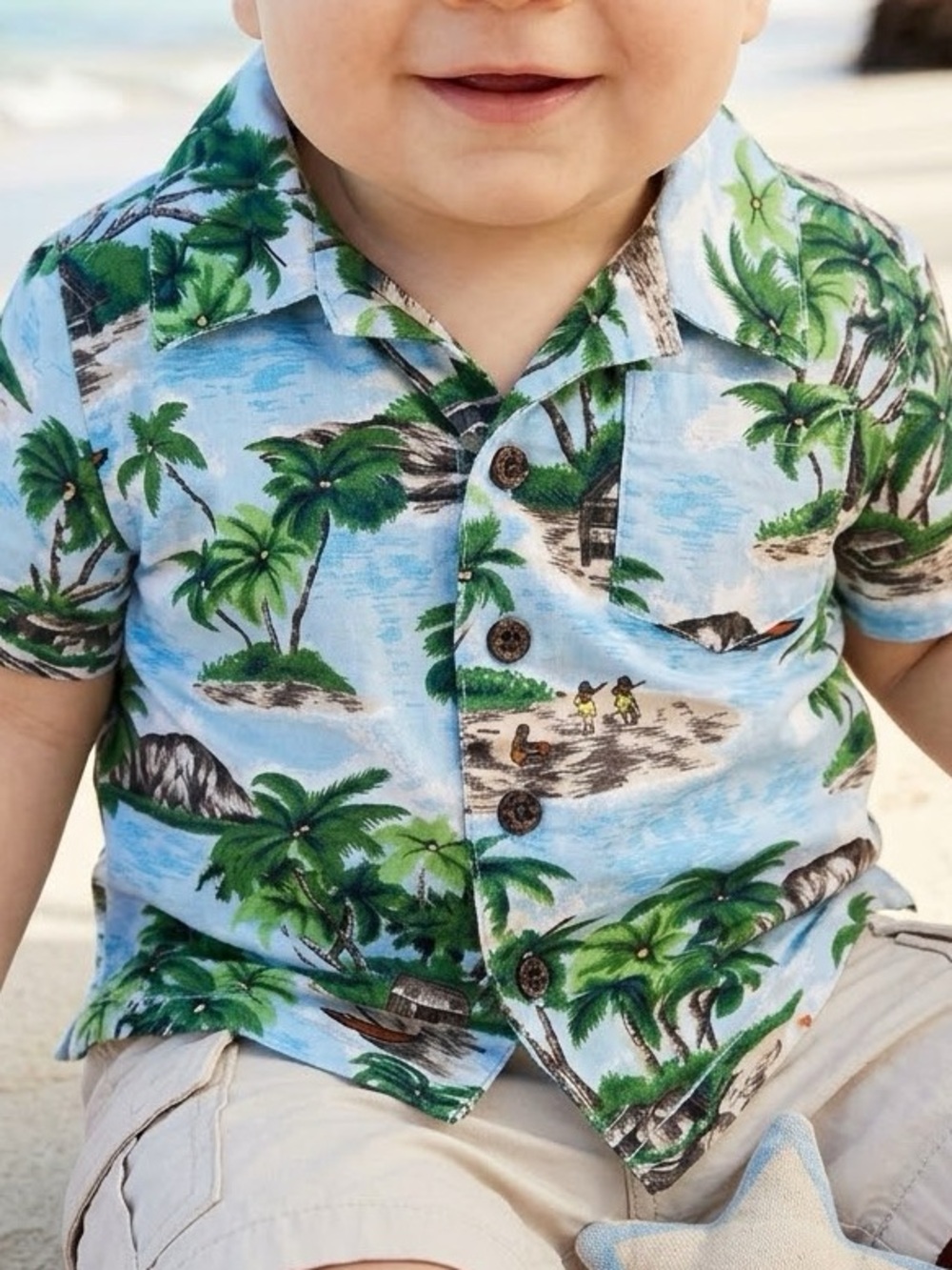 Janie and Jack Tropical Island Palm Hawaiian Print Button Down Shirt 6-12 Months